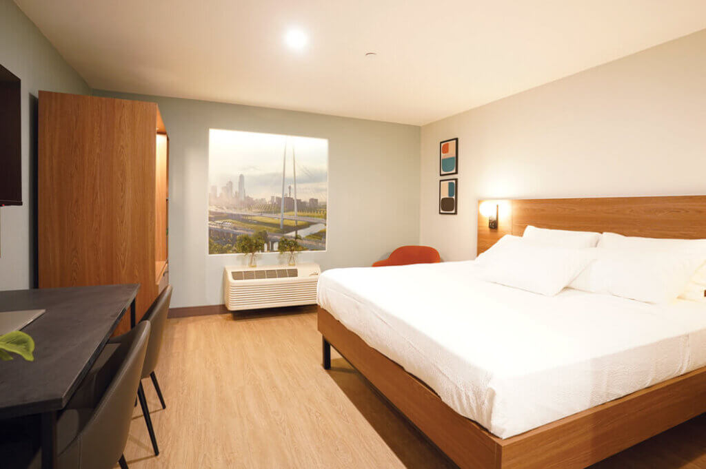 A Studio 6 Plus guestroom