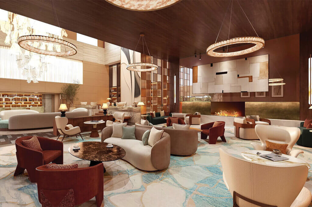 A rendering of the renovated Park Hyatt Zurich lobby